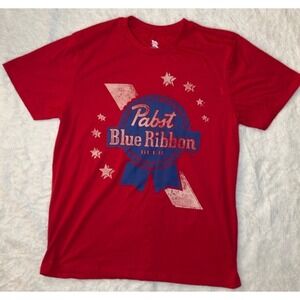 Pabst Blue Ribbon T-Shirt Unisex L Red NEW Graphic Beer Logo Short Sleeve PBR